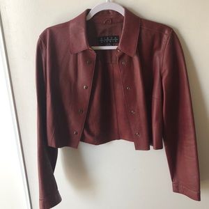 Red, cropped, leather jacket